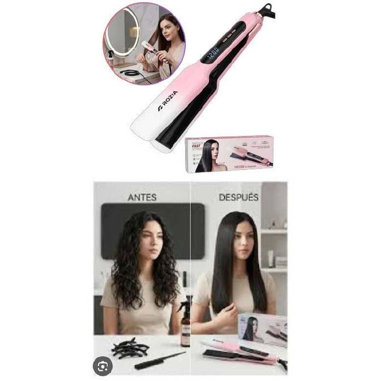 Plancha alisadora para cabello laceadora profesional rozia rosado