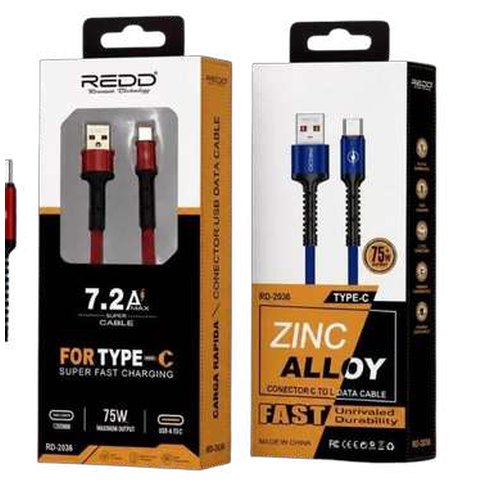 Cable cargador redd tipo c reforzado 75w